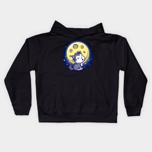 Cute Wolf Roar With Moon Cartoon Kids Hoodie